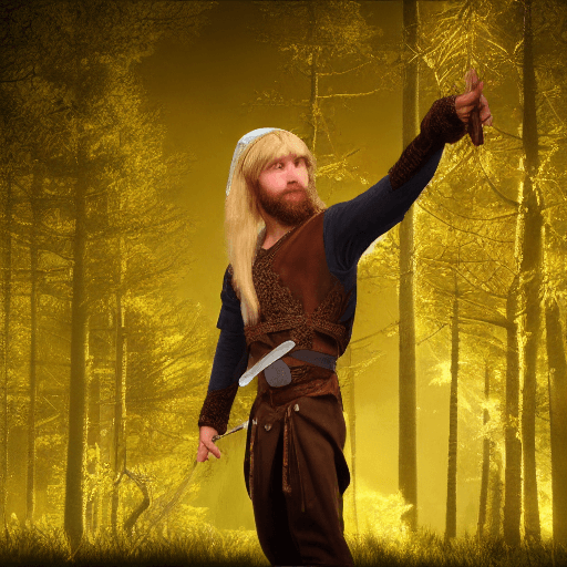 AI generated: high detailed professional upper body photo of a very young half-elf archer with shaggy blonde beard...