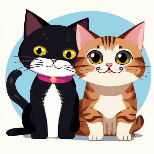AI generated: vector illustration, cute cat and dog  smiling at camera, cartoon