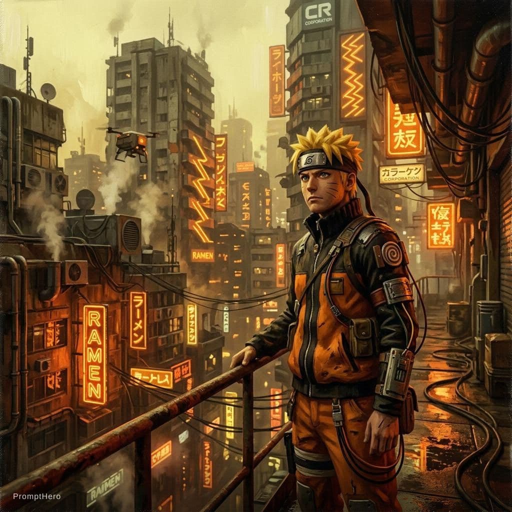 AI generated: naruto anime wallpaper, naruto wallpaper, in the style of cyberpunk dystopia, light yellow and dark ...