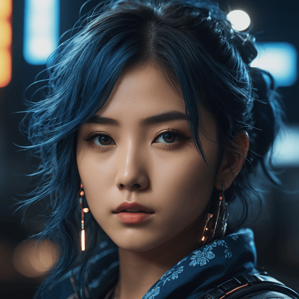 AI generated: Art by Katsushika Hokusai, a portrait of pretty cyberpunk girl, luminescence, ultrearalistic, hyperd...