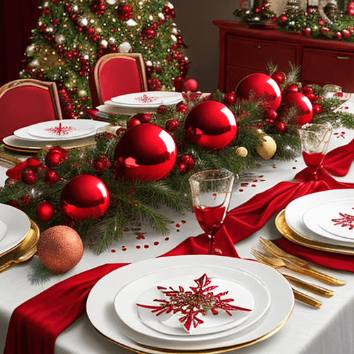 AI generated: Christmas red and gold balls on table, white bacgroud,  