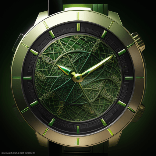 AI generated: time-travel watch with the design and character of Hulk The watch is Green and Gold, no watermark,no...