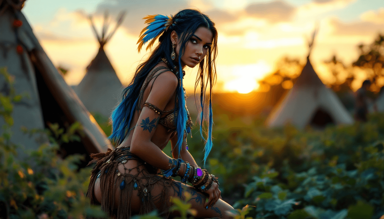 AI generated: A realistic, full body view of a gorgeous, Native American female that is around 25 years old. She h...