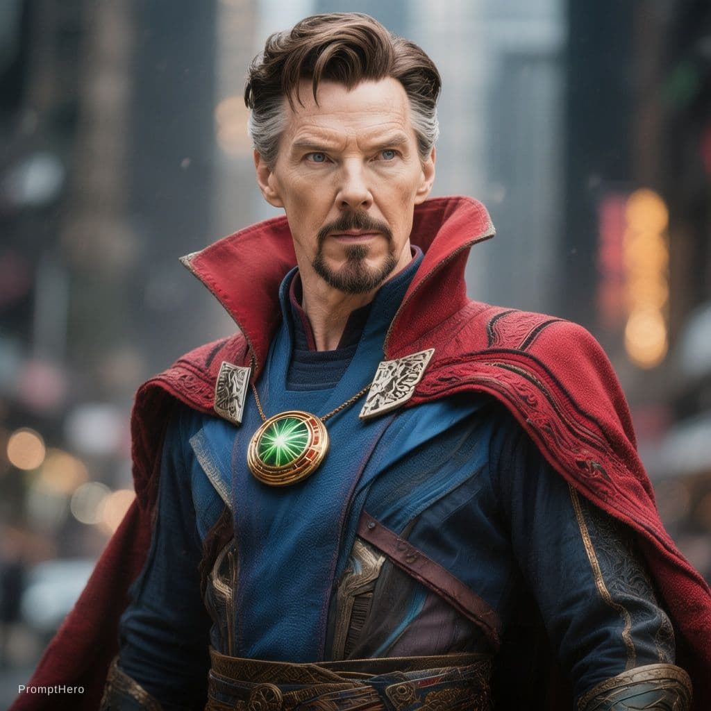AI generated: In doctor strange costume with bold face