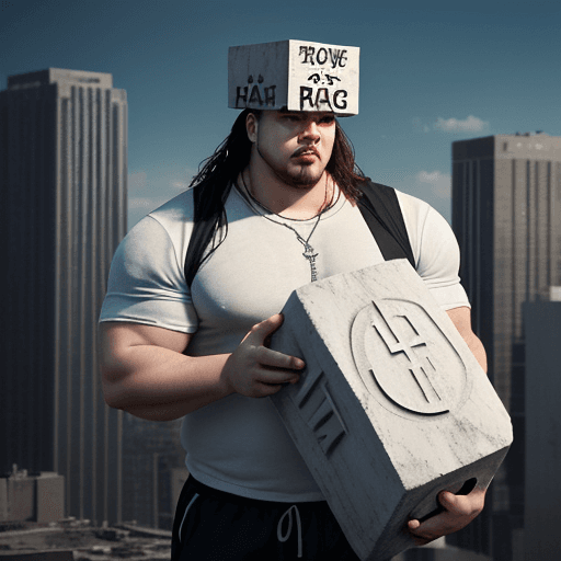 AI generated: Create a cover art for a rap song named "Flow Pesao", depicting a Latin white thin guy facing a big ...