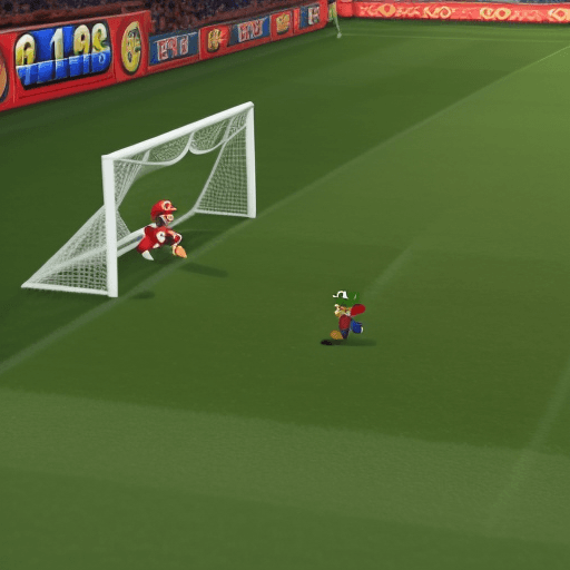 AI generated: mario bros metiendo un gol

