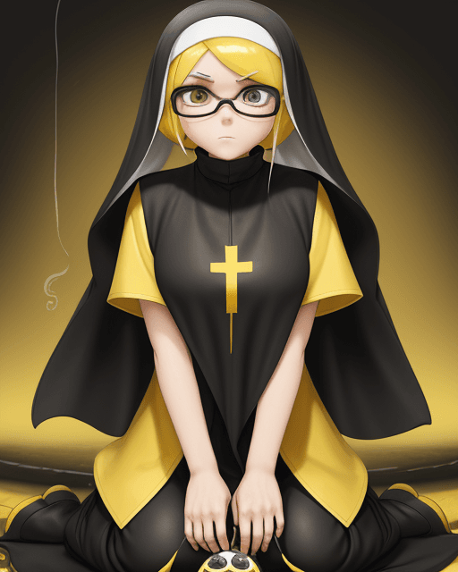 AI generated: splatoon, Frye, yellow hair, nun outfit, hypnotized, spiral, female,