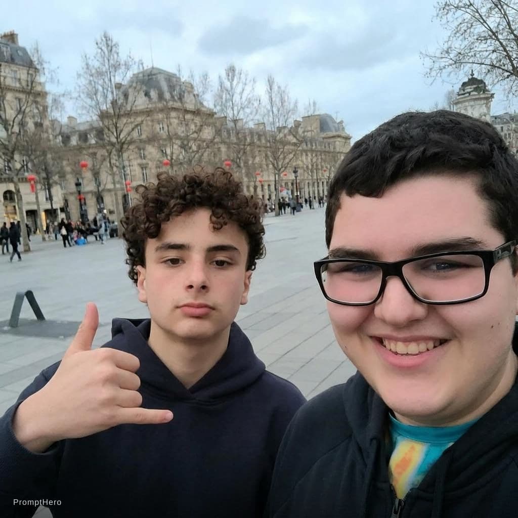 AI generated: Ajoute la personne de la deuxième photo à la gauche (par rapport à la photo) de la personne sur la p...