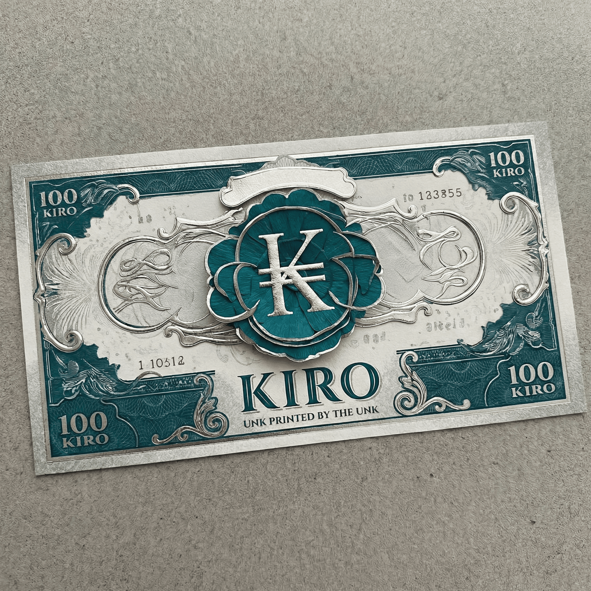 AI generated: Create a bill with the symbol that looks like a "K" with two horizontal lines crossed through it wit...