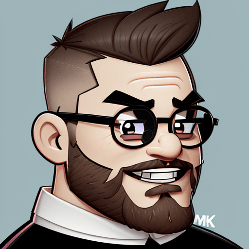 AI generated: 


logo of a man wearing glasses with little beard, midi fade haircut, thick lips, thick eyebrows, g...