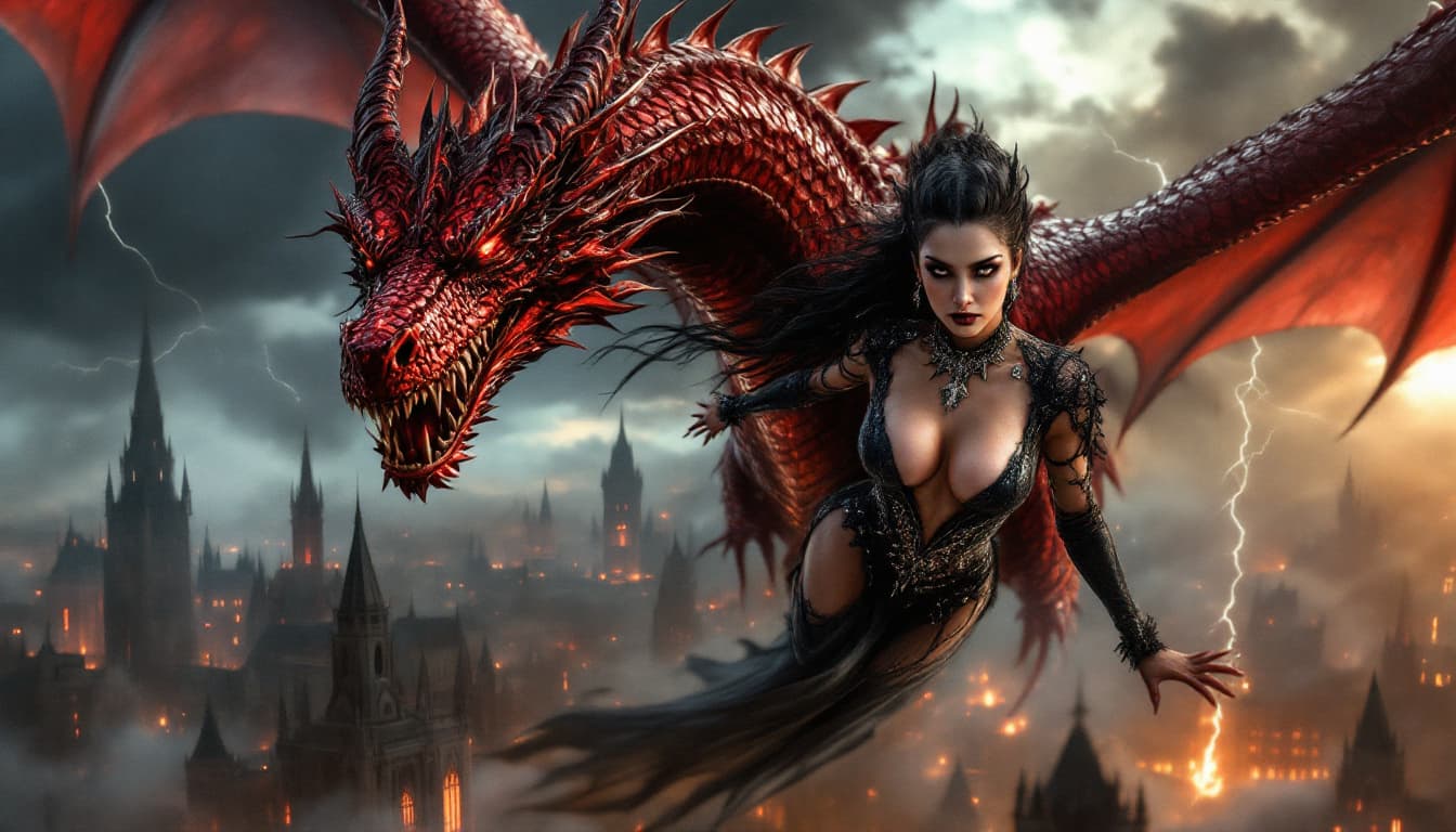 AI generated: A closeup of The Gothic queen with big breasts and natural black eyes wearing a provocative cleavage...