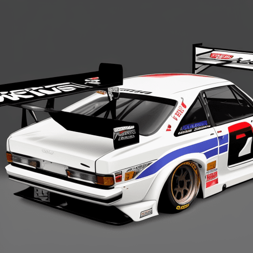 AI generated: Toyota levin N2 race car wanabe race wheels slicks tyre rear wing