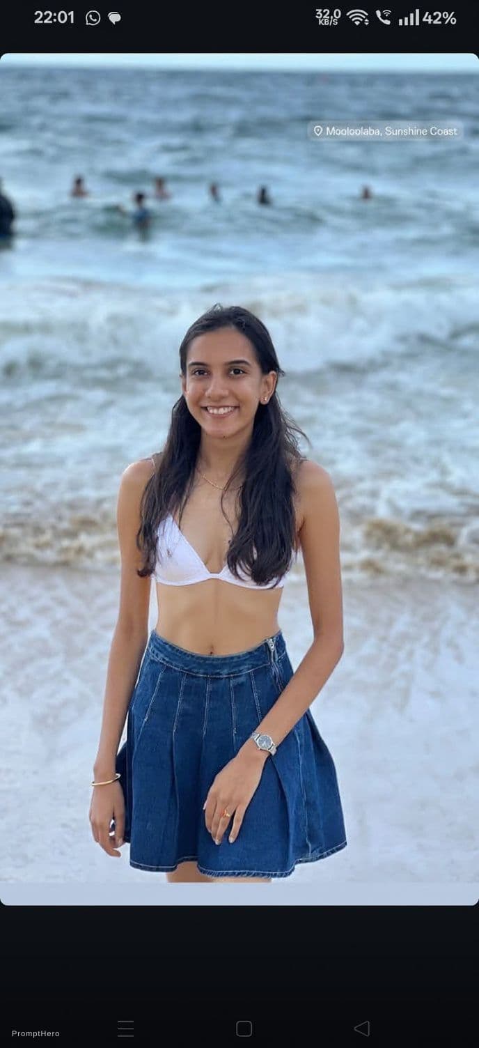 AI generated: More revealing shows cleavage in bikini set different poses 
