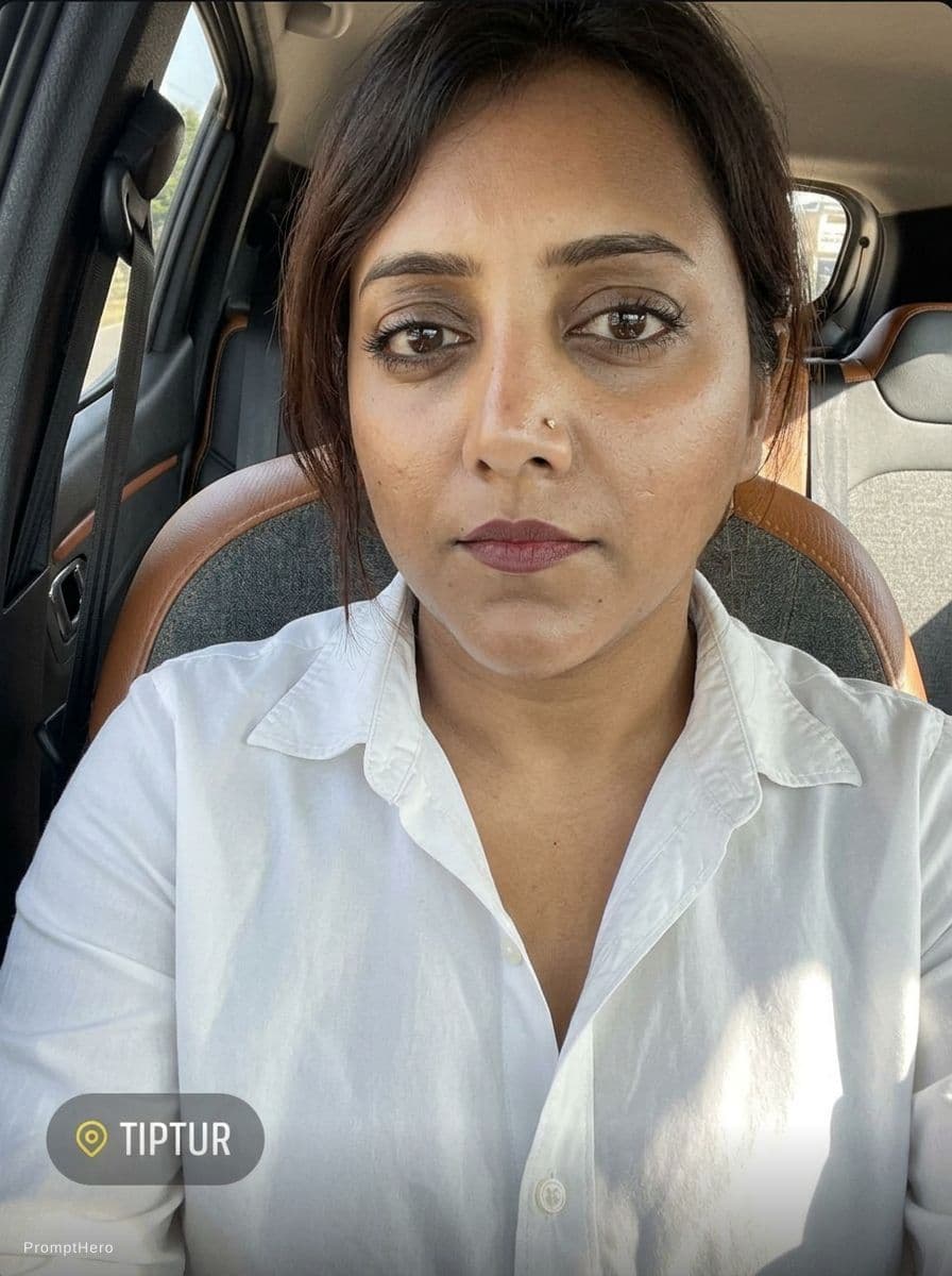 AI generated: Ultra realistic, She wears a white button-up shirt that is slightly open at the collar until few but...