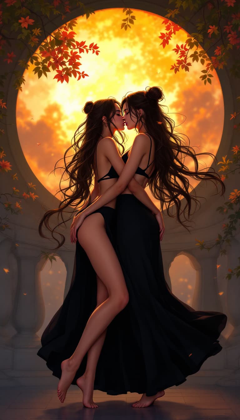 AI generated: Two Gorgeous woman, ufotable masterpiece, full body, best quality artwork - stylized - high contrast...