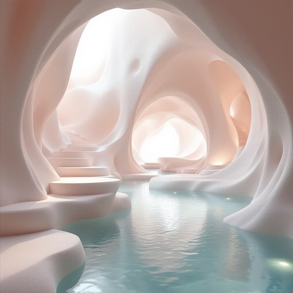 AI generated: Generate a unique and astonishing image, A serene and dreamlike cavern inspired by organic, flowing ...