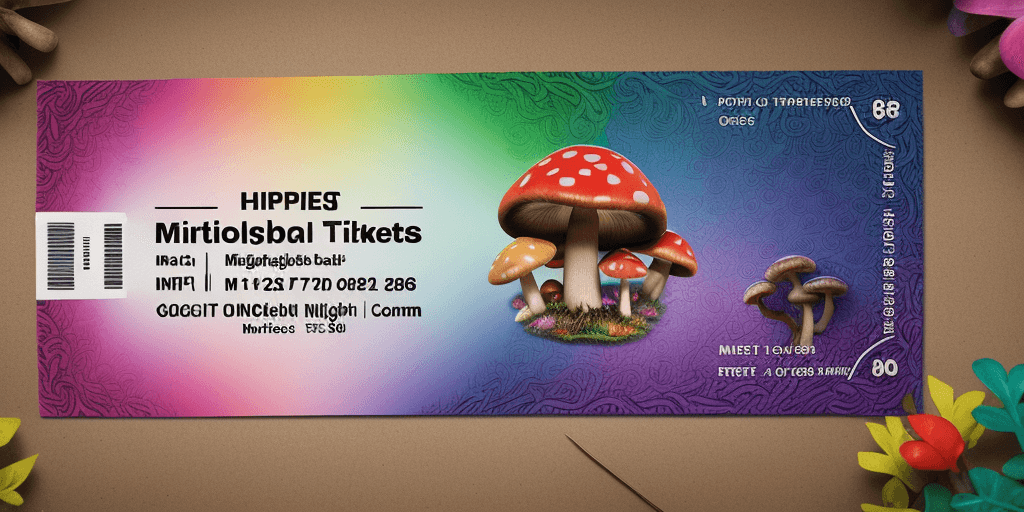 AI generated: Hyper realistic printed ticket pdf, with name Miguel, with mushrooms, happiness, colorful; 8k, intri...