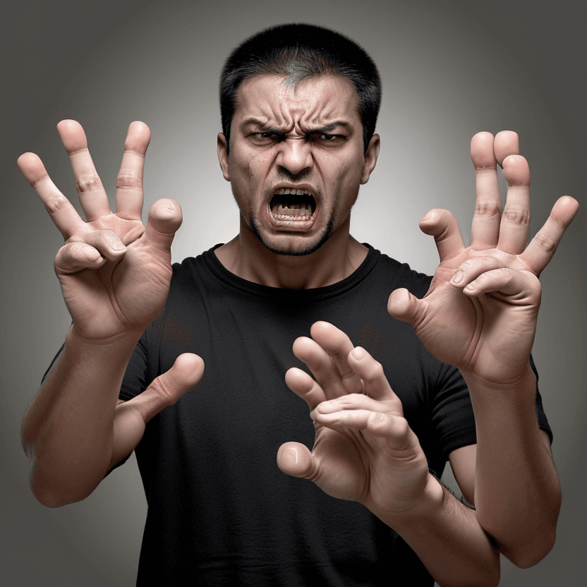 AI generated: The image shows a man confronting others with anger and aggressiveness, with defiant gestures and lo...