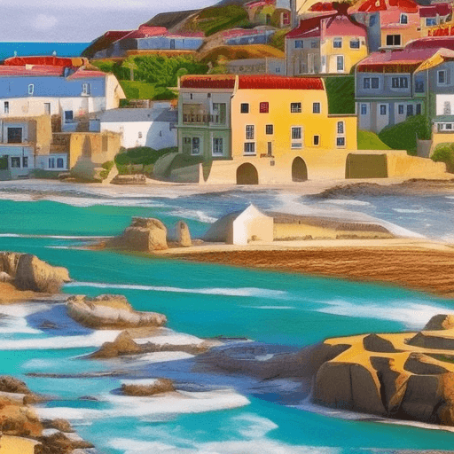 AI generated: ancient houses arthouse art, in the style of seaside vistas, vibrant airy scenes --ar 9:16 --s 750