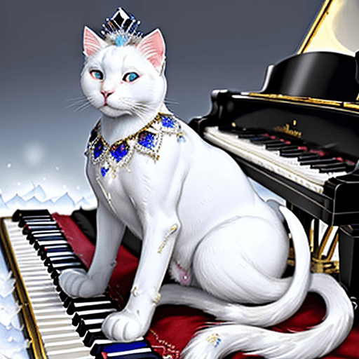 AI generated: /imagine prompt: color photo of a white cat with blue ruby jewels, an exquisite feline adorned with ...