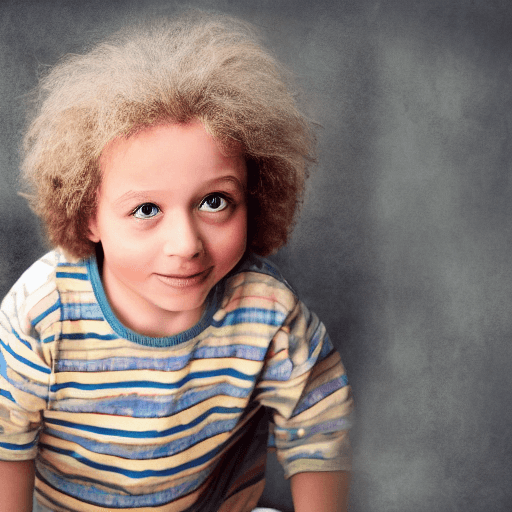AI generated: High resolution colored and cute photography of a 5 year old child that looks like einstein, ultra r...