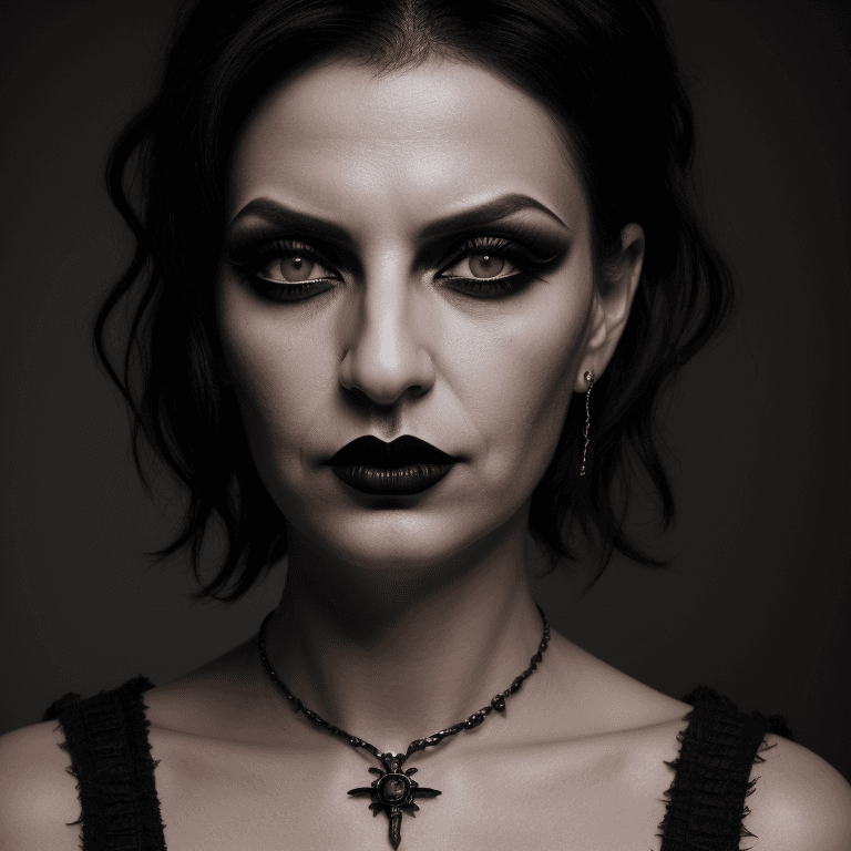 AI generated: hyper realistic headshot photo of a 40 year old italian, gothic woman, elegant, short black hair, sl...