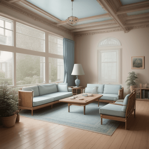 AI generated: High resolution photography interior design, dreamy sunken living room conversation pit, wooden floo...
