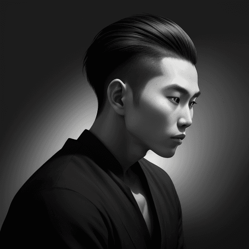 AI generated: photography, side view, imagine a portrait visual, contrast, profile of origin aisian laos man model...