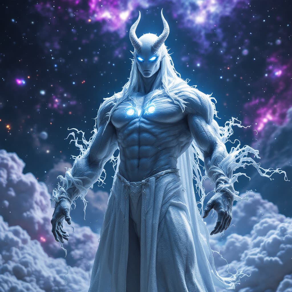AI generated: God of Acid and Chemicals, full-body, Etherial, muscular, No mouth or hair, Glowing Black eyes, epic...