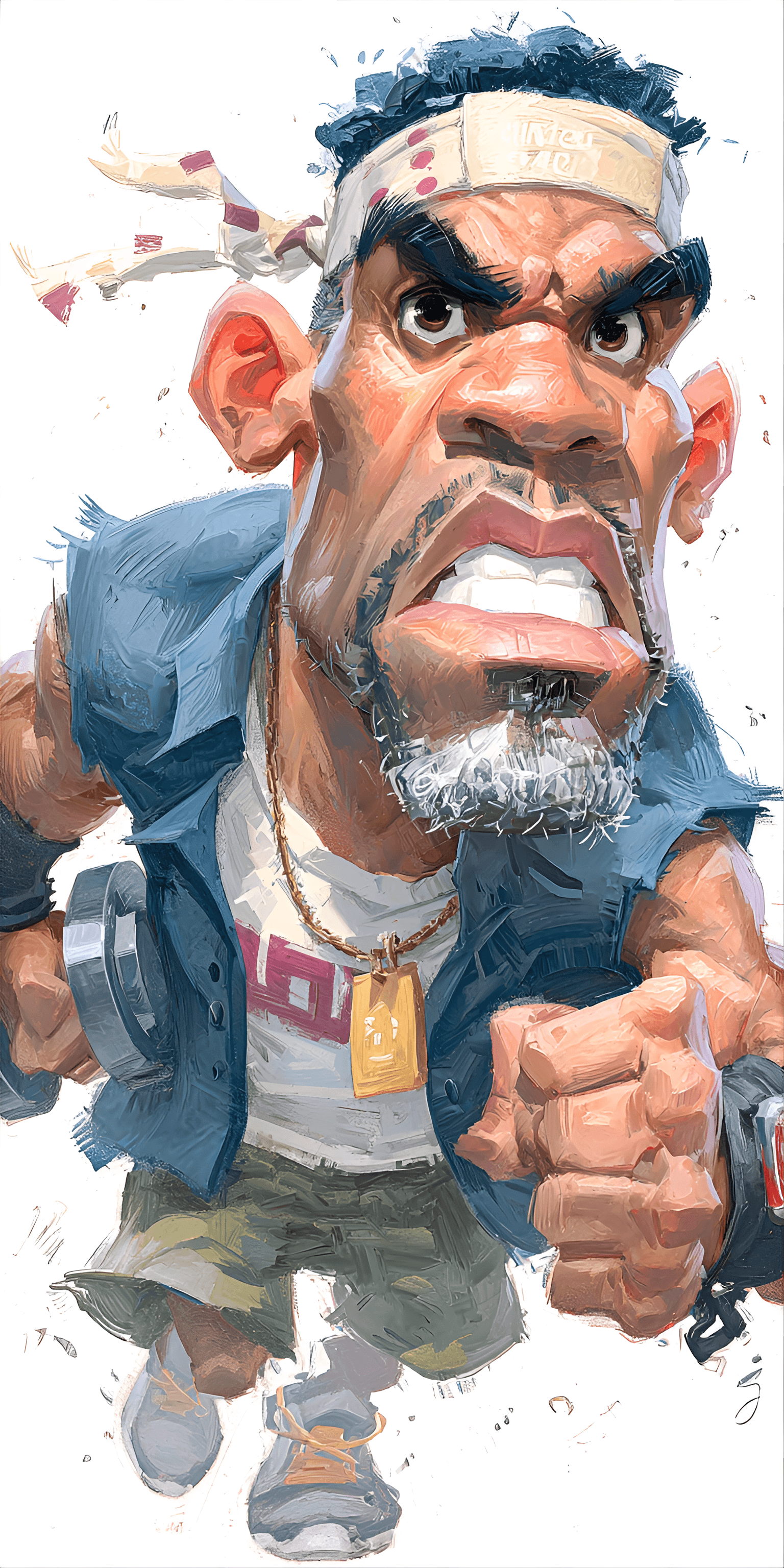 AI generated: funny caricature, ultra-fit enthusiast caricature, adult african-american male, 28 years old, extrem...