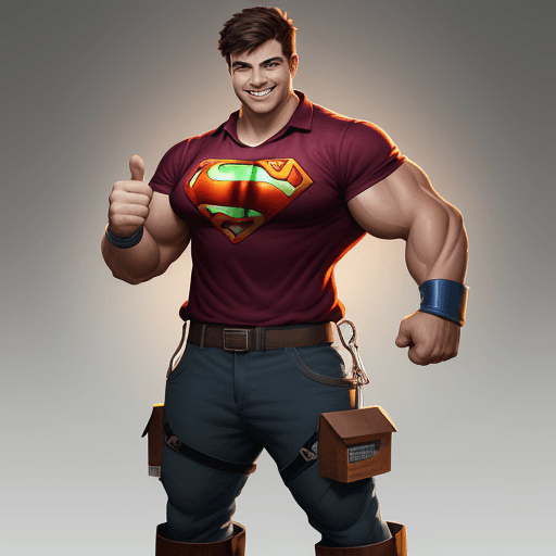 AI generated: High resolution character design from young electricist | full body | smiling | left hand thumb up |...