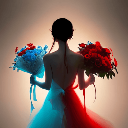 AI generated: ethereal photography,A striking scale representation of cyans and reds of a woman's silhouette from ...