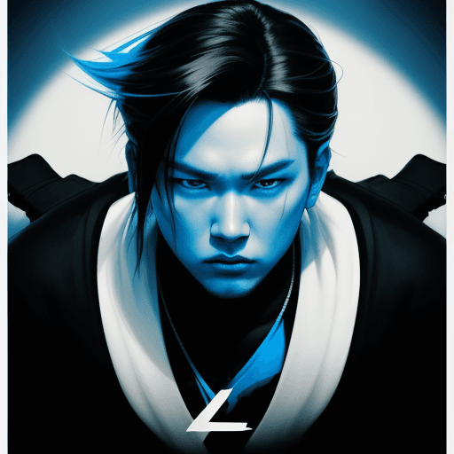 AI generated: movie poster, male character in black, white and blue, in the style of yoh nagao, light-focused --ar...