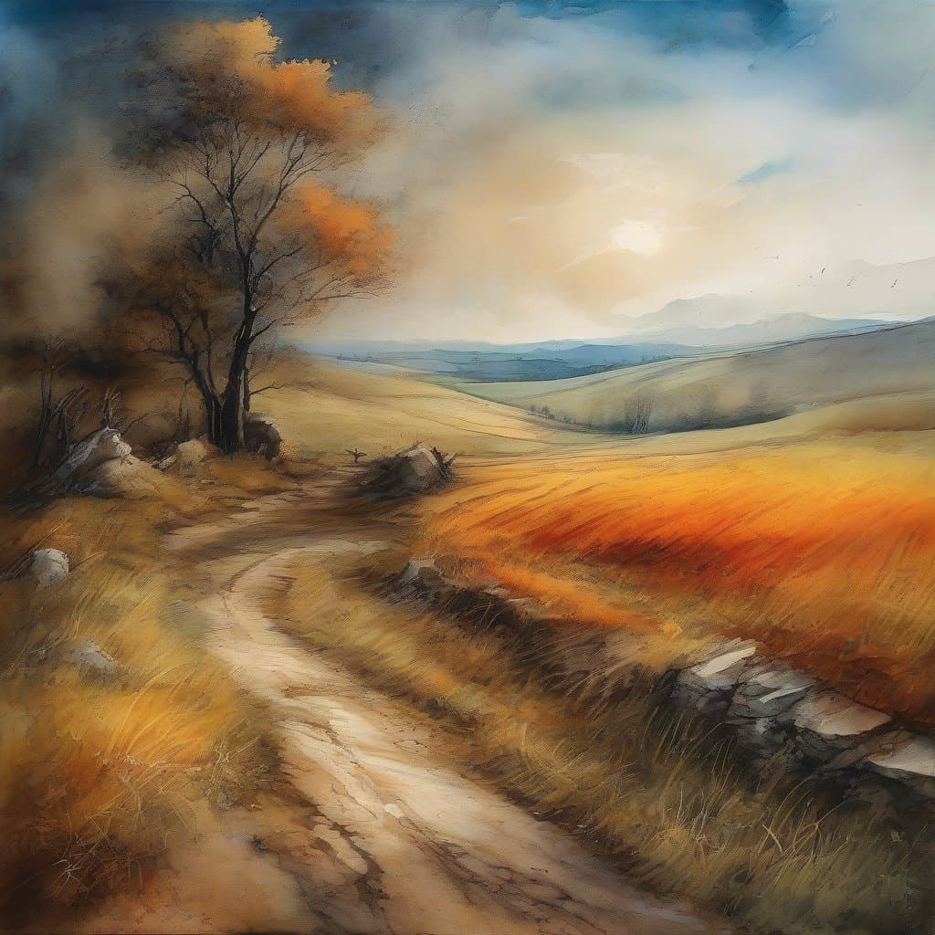 AI generated: landscape (works of the master of landscape Leonardo da Vinci)
(Acrylic paint,Watercolor,Pencil pai...
