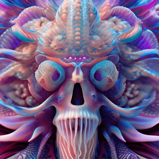 AI generated: Goddess close-up portrait ribcagel. jellyfish phoenix head, nautilus, orchid, skull, betta fish, bio...