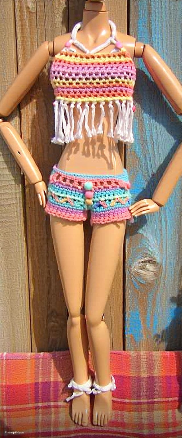 AI generated: make this in bikini outfits in front way 
