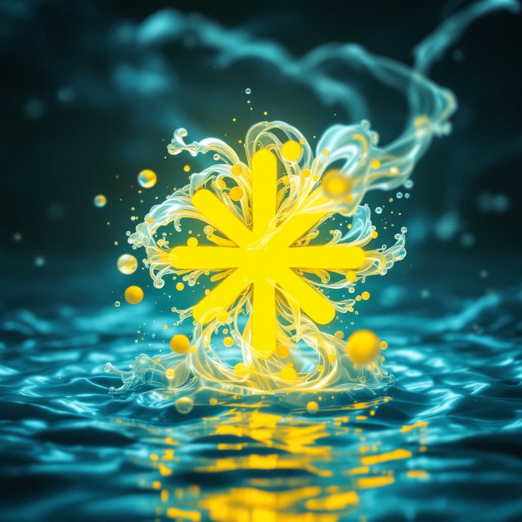 AI generated: 3D render of the symbol asterisk [*] , periwinkle and canary yellow color blend, under the water, sw...
