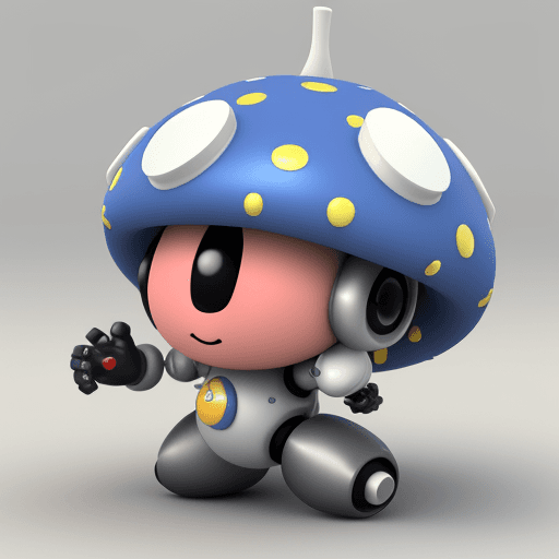 AI generated: Robozinho de lata fofinho, astronauta, Mushroom Kingdom background, 32k, closeup, trending on poltco...