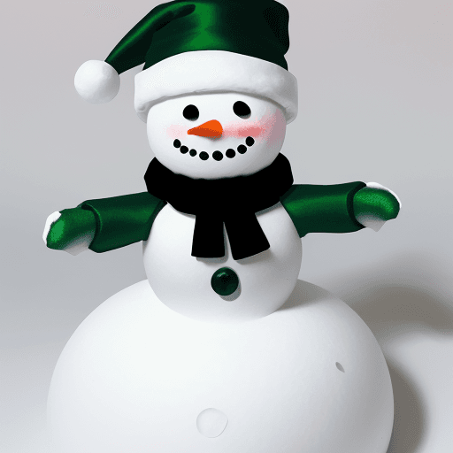 AI generated: Make a snowman with the body of a human. Dressed in a red, black, emerald green, and white tailored ...