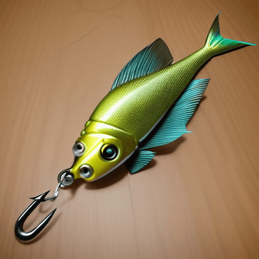 AI generated: Combine a fish with a fishing hook in a creative way. This is ideal for fishing gear and tackle shop...