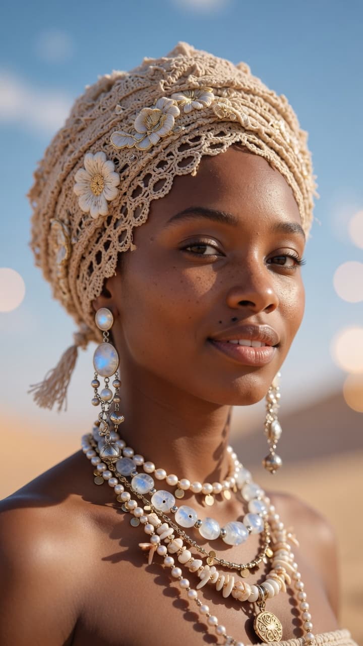 AI generated: A stunning ultra-realistic portrait photograph of a beautiful young woman with warm brown skin, capt...