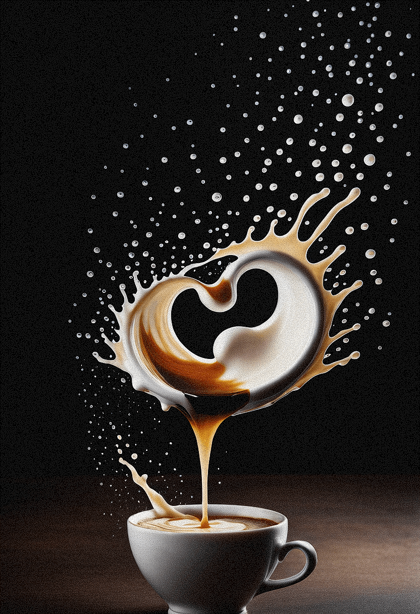 AI generated: The image captures a splash of coffee and cream inside a cup.. The suspended droplets and the smooth...