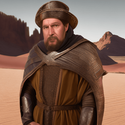 AI generated: Ultra high resolution photography of a medieval man named only as The Governor of the Desert Realm