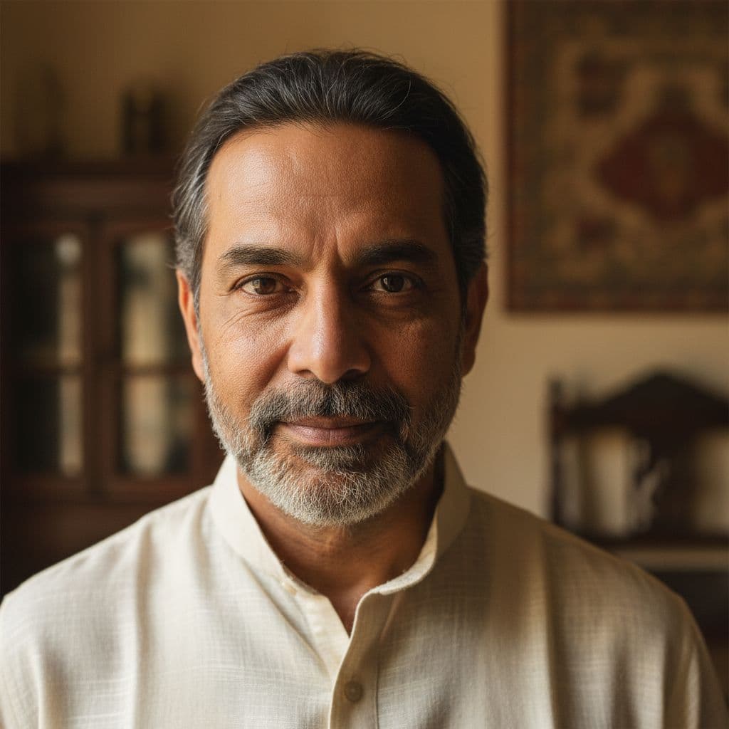 AI generated: Indian man portrait image, cinematic, ultra realistic human skin texture with visible pores, natural...
