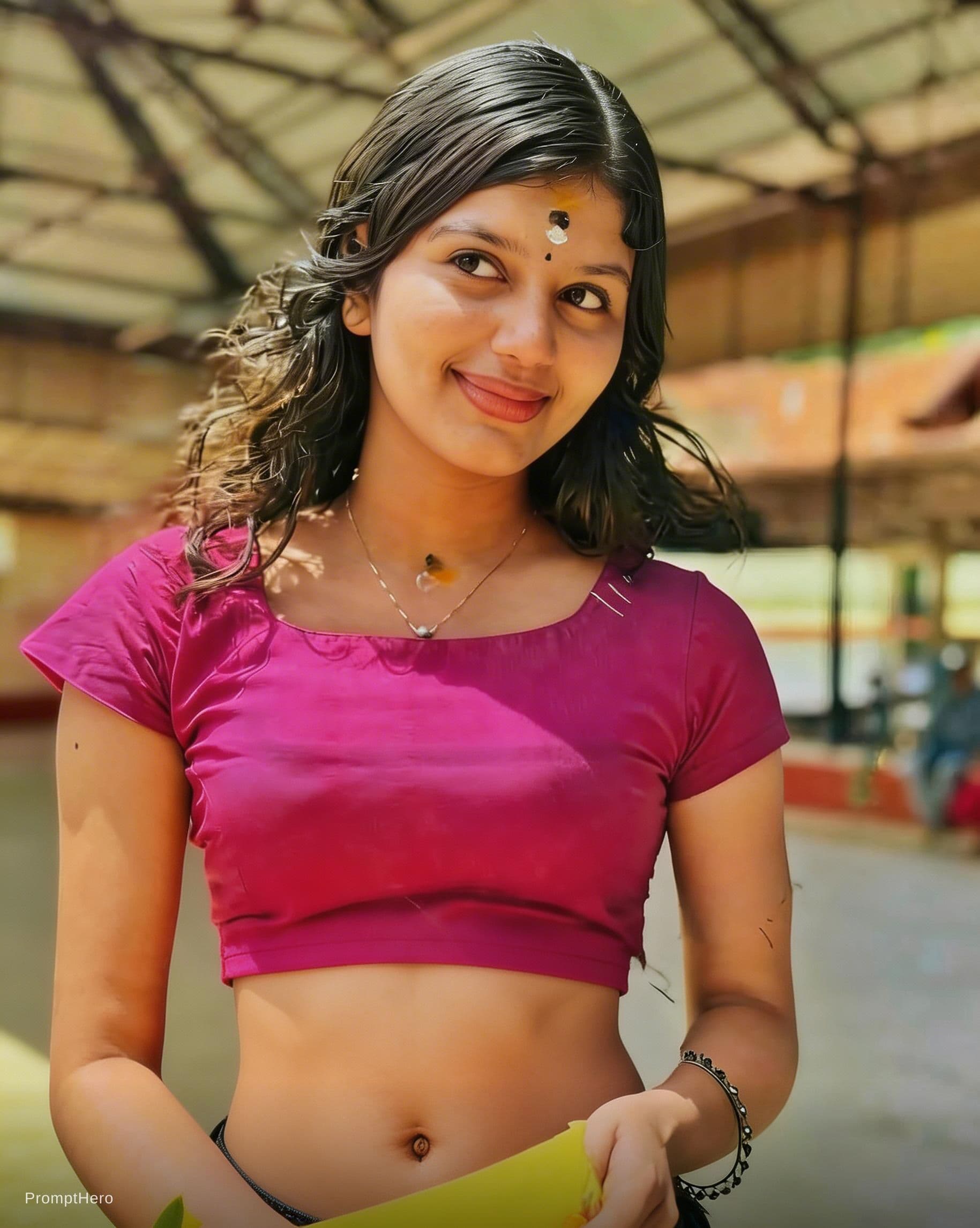 AI generated: Create a hotty stunning look and showing navel posing 