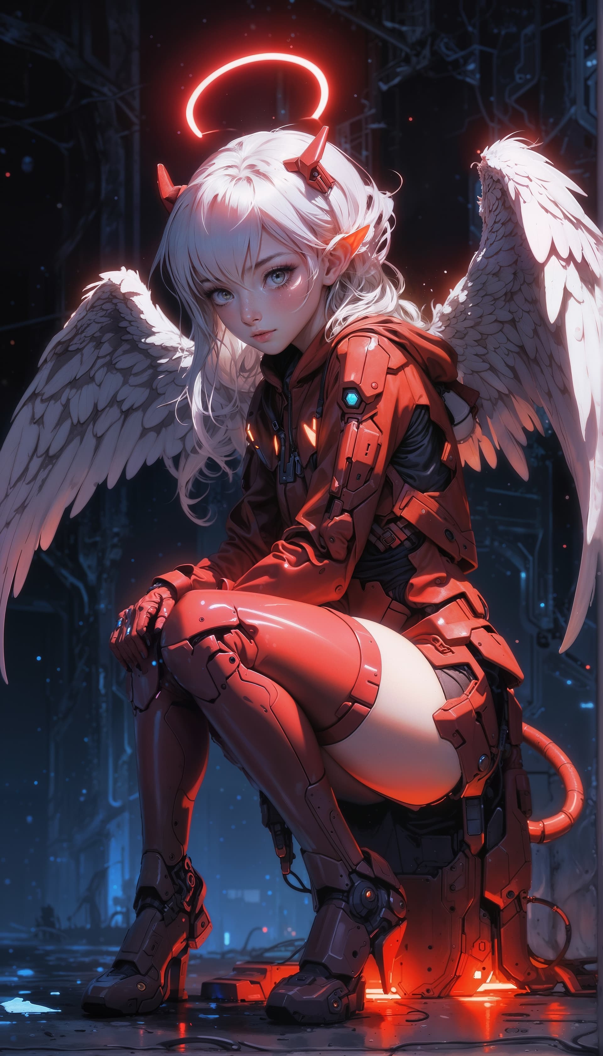 AI generated: {{Makoto Shinkai styled anime}}, adult woman, transforming into Evangelion Demonic Demon inspired me...