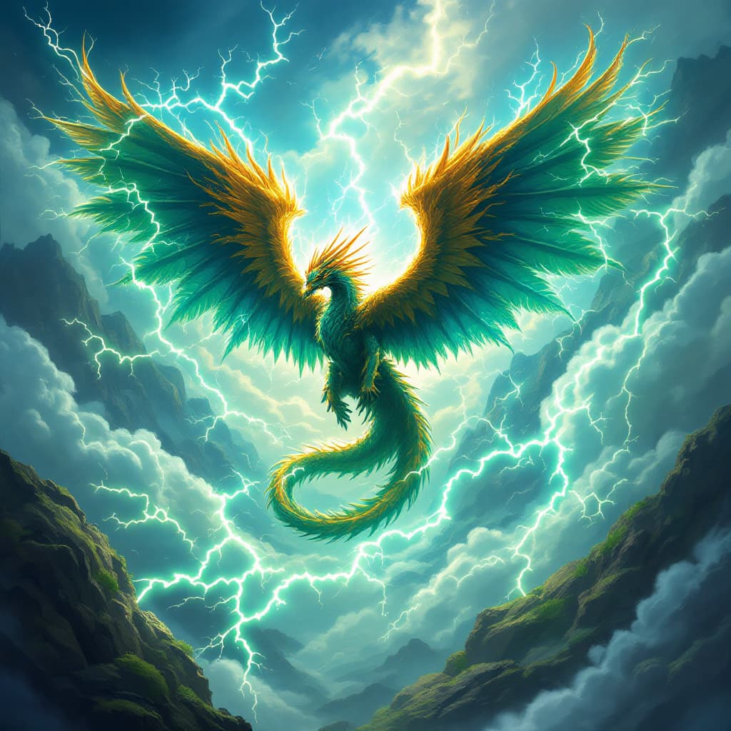 AI generated: Quetzalcoatl with it's lightning wings