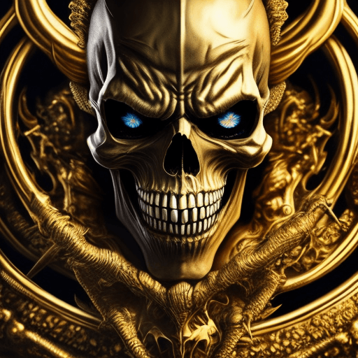 AI generated: ultra wide angle, dark epic background, gorgeous lifelike, golden design, skull joker demon, cinemat...