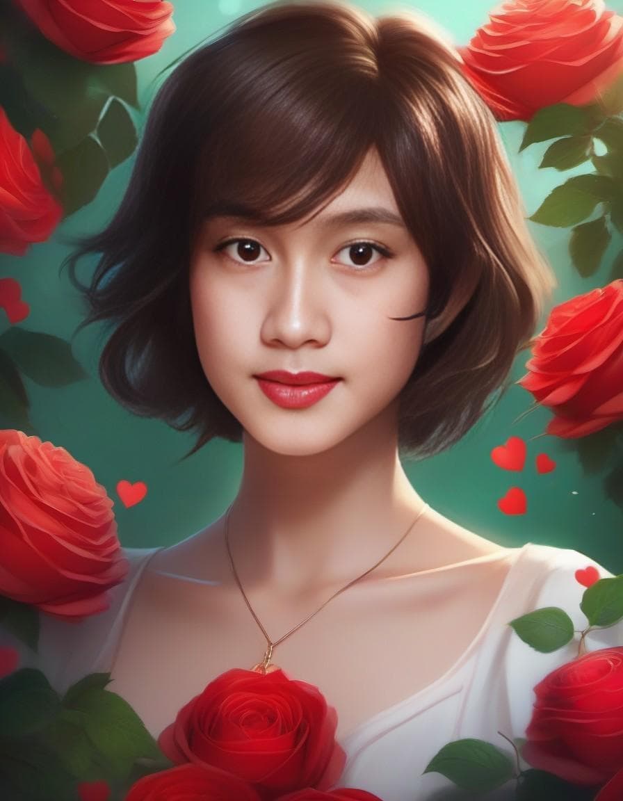AI generated: The personification of the valentine holiday in the form of a cute girl with short hair , highly det...