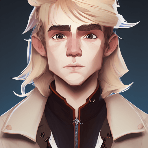 AI generated: Full height face Portrait of young boy, Cute arcane art style, messy blonde hair, small eyebrows, po...